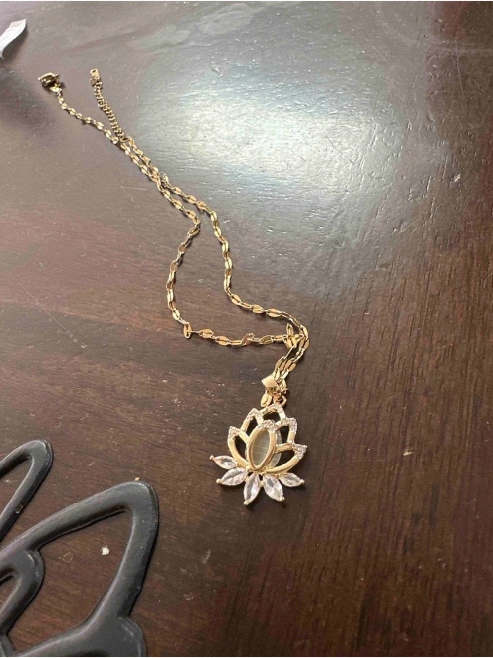 Gold Lotus Crystal Pendant Necklace - Women Jewelry